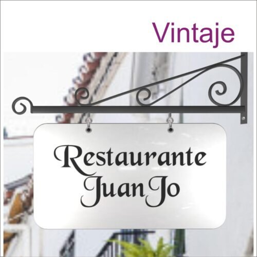 Rotulos Vintage con soporte ornamental en hierro forjado